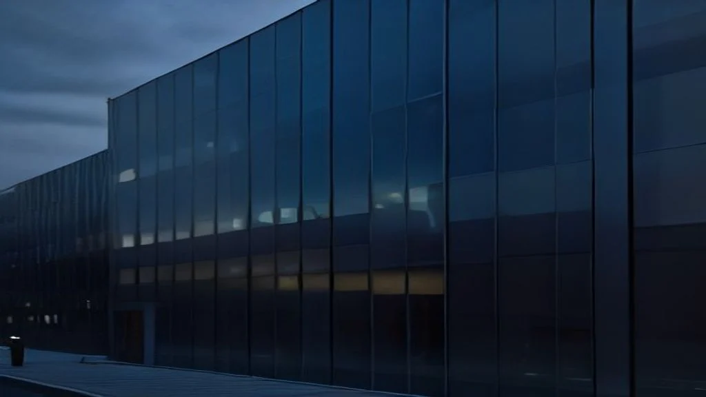 Detalhe de uma fachada de vidro transparente em um edifício corporativo