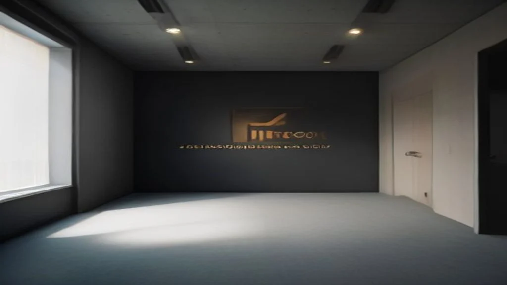 Ambiente de loja com sinalização de parede e logotipo em 3D